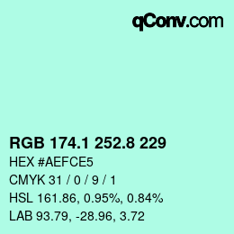 Color code: RGB 174.1 252.8 229 | qconv.com