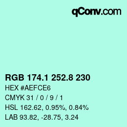 Color code: RGB 174.1 252.8 230 | qconv.com