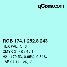 Color code: RGB 174.1 252.8 243 | qconv.com