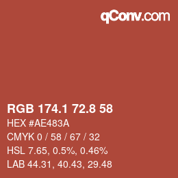 カラーコード: RGB 174.1 72.8 58 | qconv.com