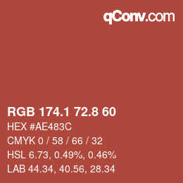 カラーコード: RGB 174.1 72.8 60 | qconv.com