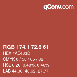 Color code: RGB 174.1 72.8 61 | qconv.com