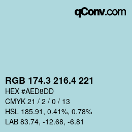 カラーコード: RGB 174.3 216.4 221 | qconv.com