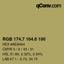 カラーコード: RGB 174.7 164.6 100 | qconv.com