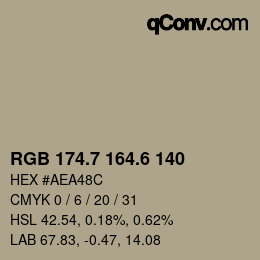 カラーコード: RGB 174.7 164.6 140 | qconv.com