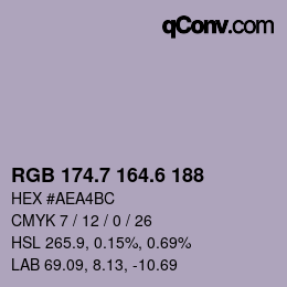カラーコード: RGB 174.7 164.6 188 | qconv.com