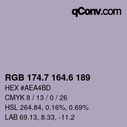 カラーコード: RGB 174.7 164.6 189 | qconv.com