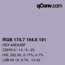 カラーコード: RGB 174.7 164.6 191 | qconv.com