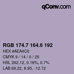 カラーコード: RGB 174.7 164.6 192 | qconv.com