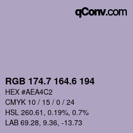 カラーコード: RGB 174.7 164.6 194 | qconv.com