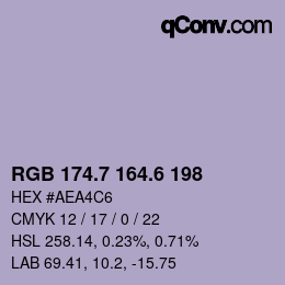カラーコード: RGB 174.7 164.6 198 | qconv.com