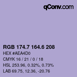 カラーコード: RGB 174.7 164.6 208 | qconv.com