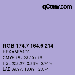 カラーコード: RGB 174.7 164.6 214 | qconv.com
