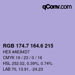 カラーコード: RGB 174.7 164.6 215 | qconv.com