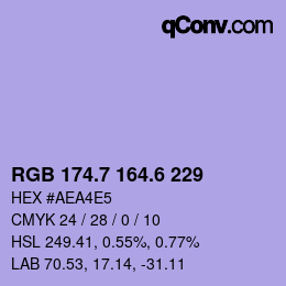 カラーコード: RGB 174.7 164.6 229 | qconv.com