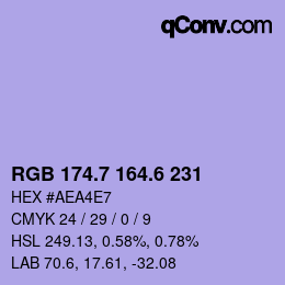 カラーコード: RGB 174.7 164.6 231 | qconv.com