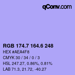 カラーコード: RGB 174.7 164.6 248 | qconv.com