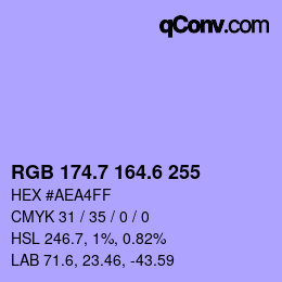 カラーコード: RGB 174.7 164.6 255 | qconv.com