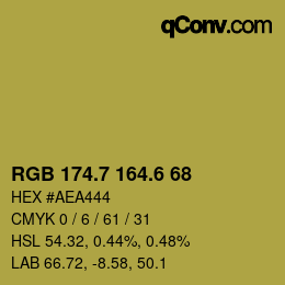 カラーコード: RGB 174.7 164.6 68 | qconv.com