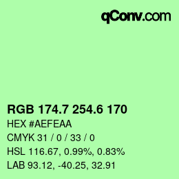カラーコード: RGB 174.7 254.6 170 | qconv.com