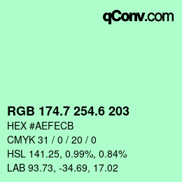 カラーコード: RGB 174.7 254.6 203 | qconv.com