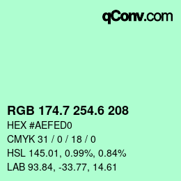 カラーコード: RGB 174.7 254.6 208 | qconv.com