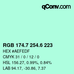 カラーコード: RGB 174.7 254.6 223 | qconv.com