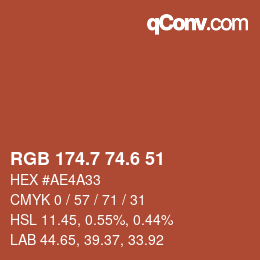 カラーコード: RGB 174.7 74.6 51 | qconv.com