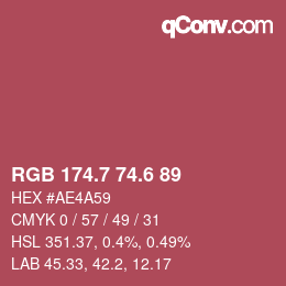カラーコード: RGB 174.7 74.6 89 | qconv.com