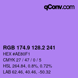 カラーコード: RGB 174.9 128.2 241 | qconv.com