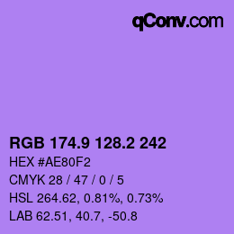 カラーコード: RGB 174.9 128.2 242 | qconv.com