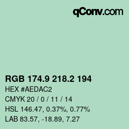 カラーコード: RGB 174.9 218.2 194 | qconv.com