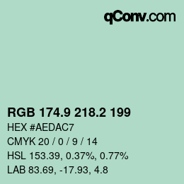 カラーコード: RGB 174.9 218.2 199 | qconv.com