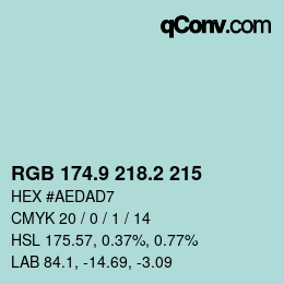 Color code: RGB 174.9 218.2 215 | qconv.com
