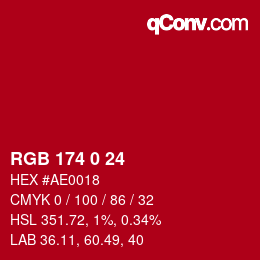 Color code: RGB 174 0 24 | qconv.com