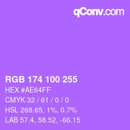 Color code: RGB 174 100 255 | qconv.com