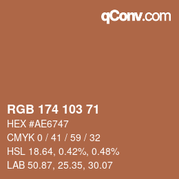 Color code: RGB 174 103 71 | qconv.com