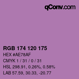 Color code: RGB 174 120 175 | qconv.com