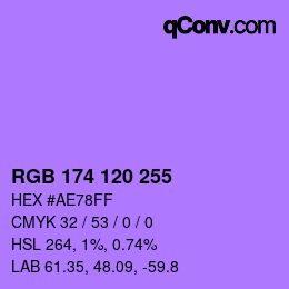 Color code: RGB 174 120 255 | qconv.com