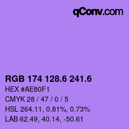 カラーコード: RGB 174 128.6 241.6 | qconv.com