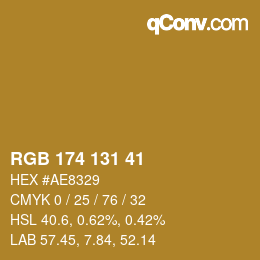 Color code: RGB 174 131 41 | qconv.com