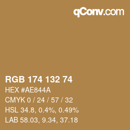 Color code: RGB 174 132 74 | qconv.com