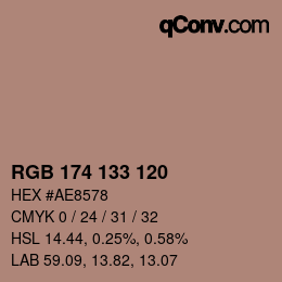 Color code: RGB 174 133 120 | qconv.com