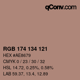 Color code: RGB 174 134 121 | qconv.com