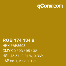Color code: RGB 174 134 8 | qconv.com
