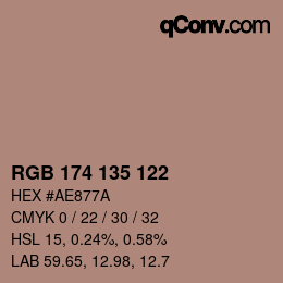 Color code: RGB 174 135 122 | qconv.com