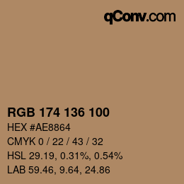 Color code: RGB 174 136 100 | qconv.com
