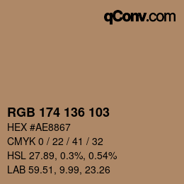 カラーコード: RGB 174 136 103 | qconv.com