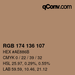 Color code: RGB 174 136 107 | qconv.com