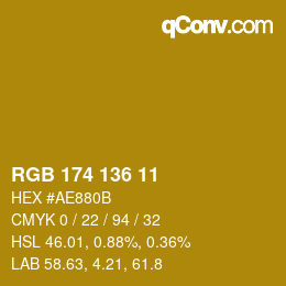 Color code: RGB 174 136 11 | qconv.com